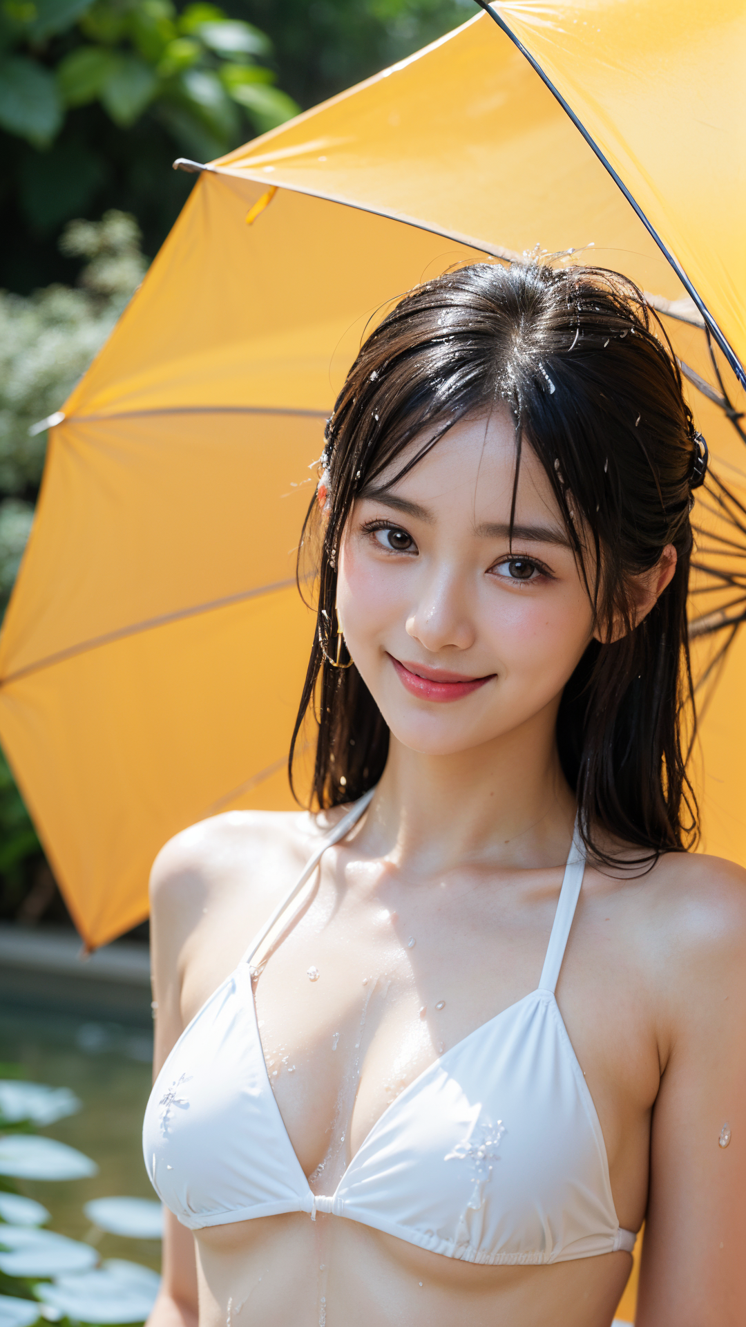 黄色い傘と笑顔のポートレート #美少女 #屋外 #笑顔
