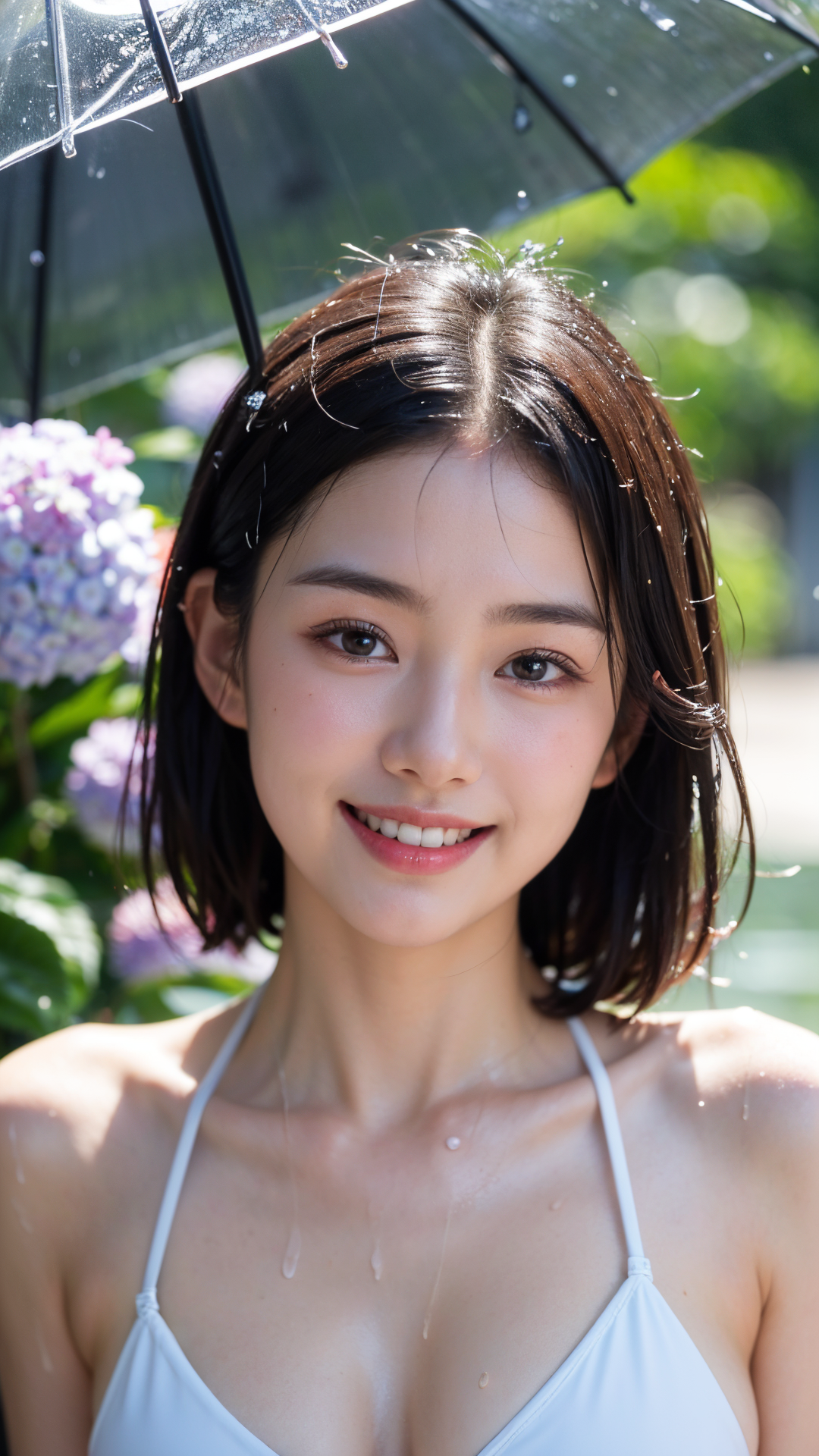 雨の日の庭園ポートレート、笑顔の美少女 #美少女 #笑顔 #屋外