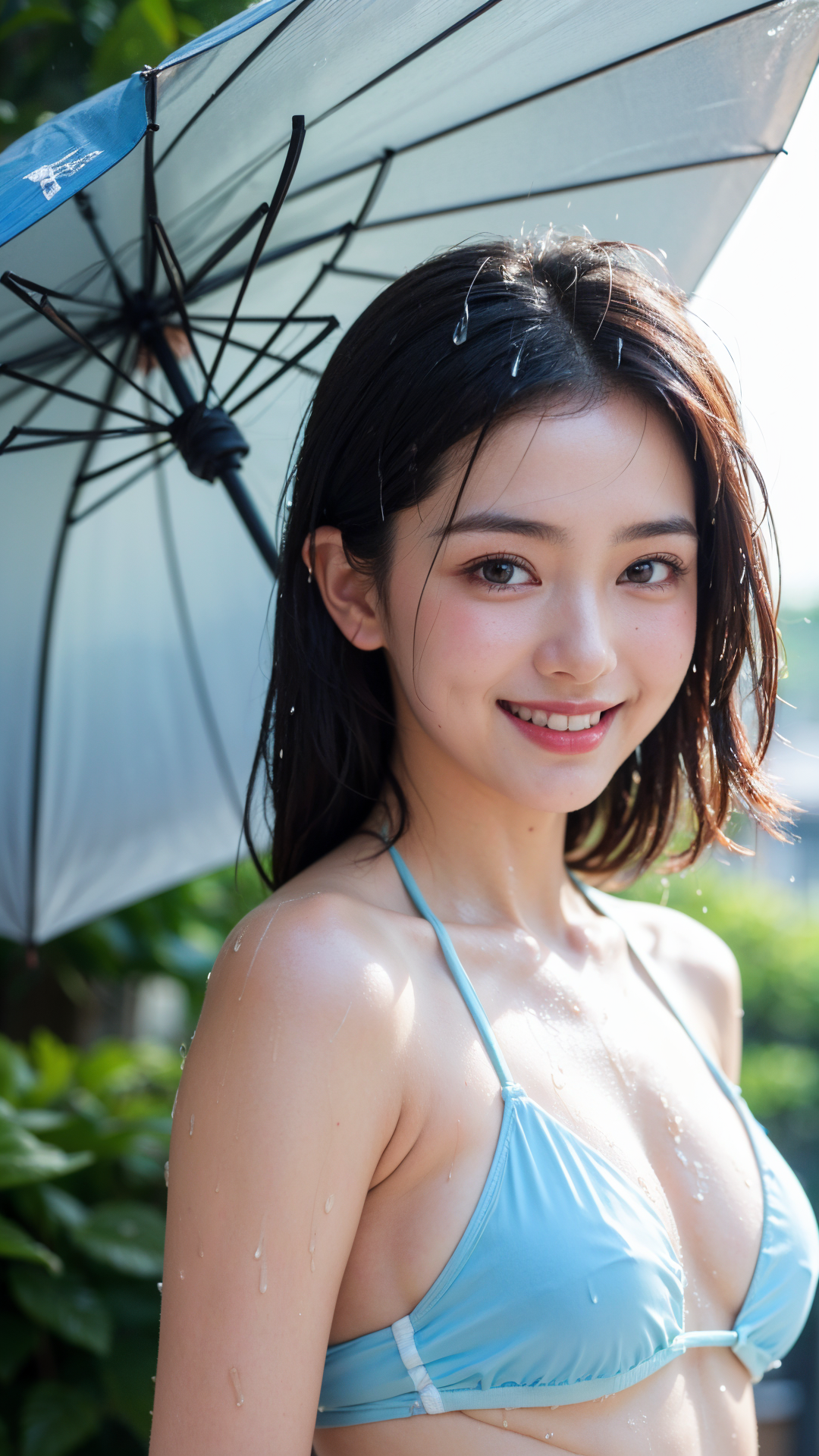 青い傘と笑顔の夏のポートレート #美少女 #笑顔 #水着