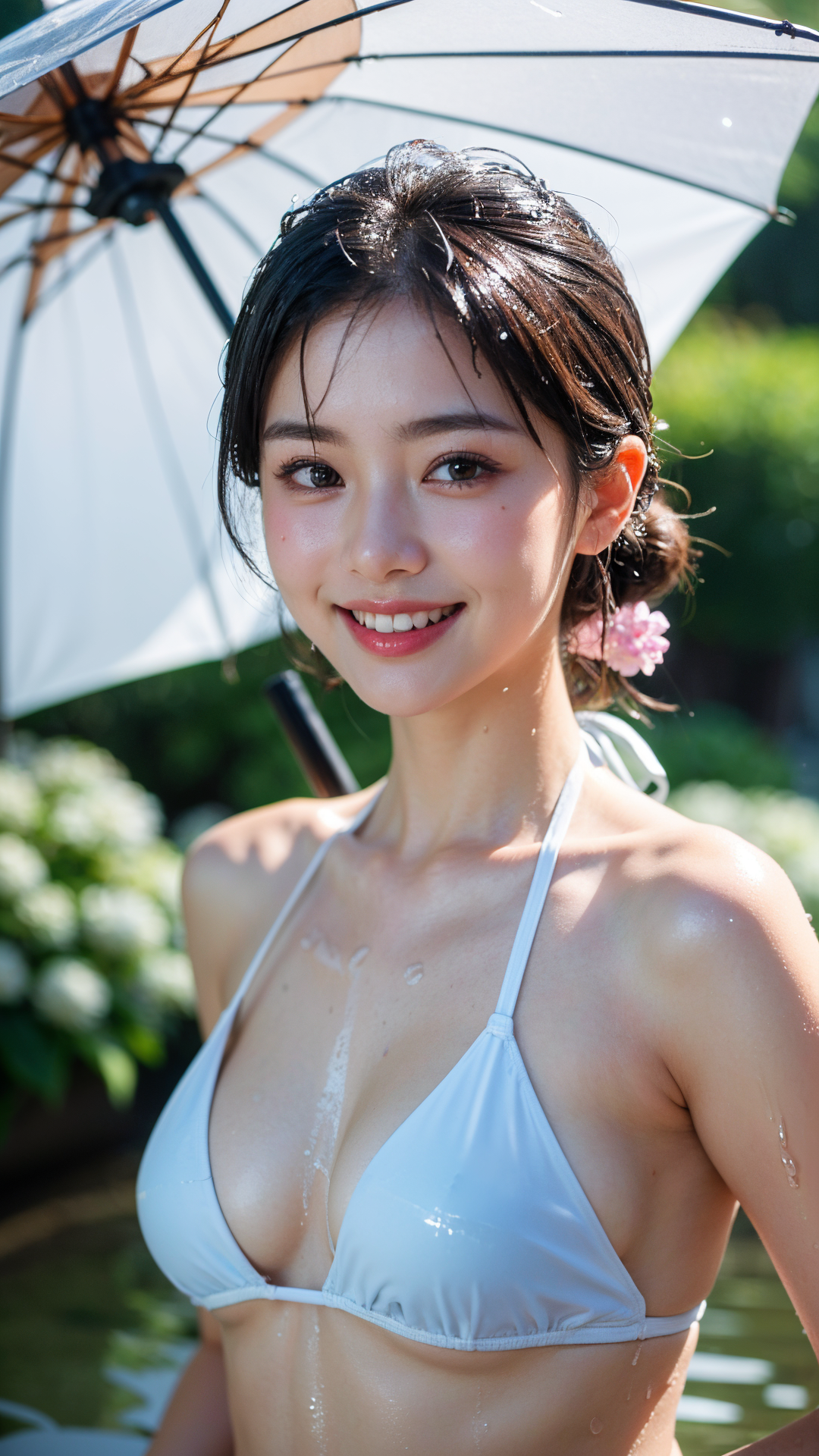 日傘と笑顔が映える夏のポートレート #美少女 #水着 #笑顔