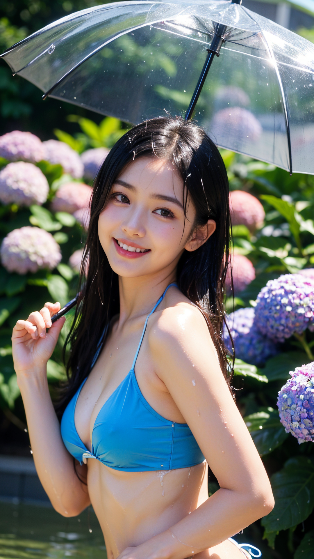 雨の日の笑顔、紫陽花ガーデンポートレート #美少女 #屋外 #笑顔