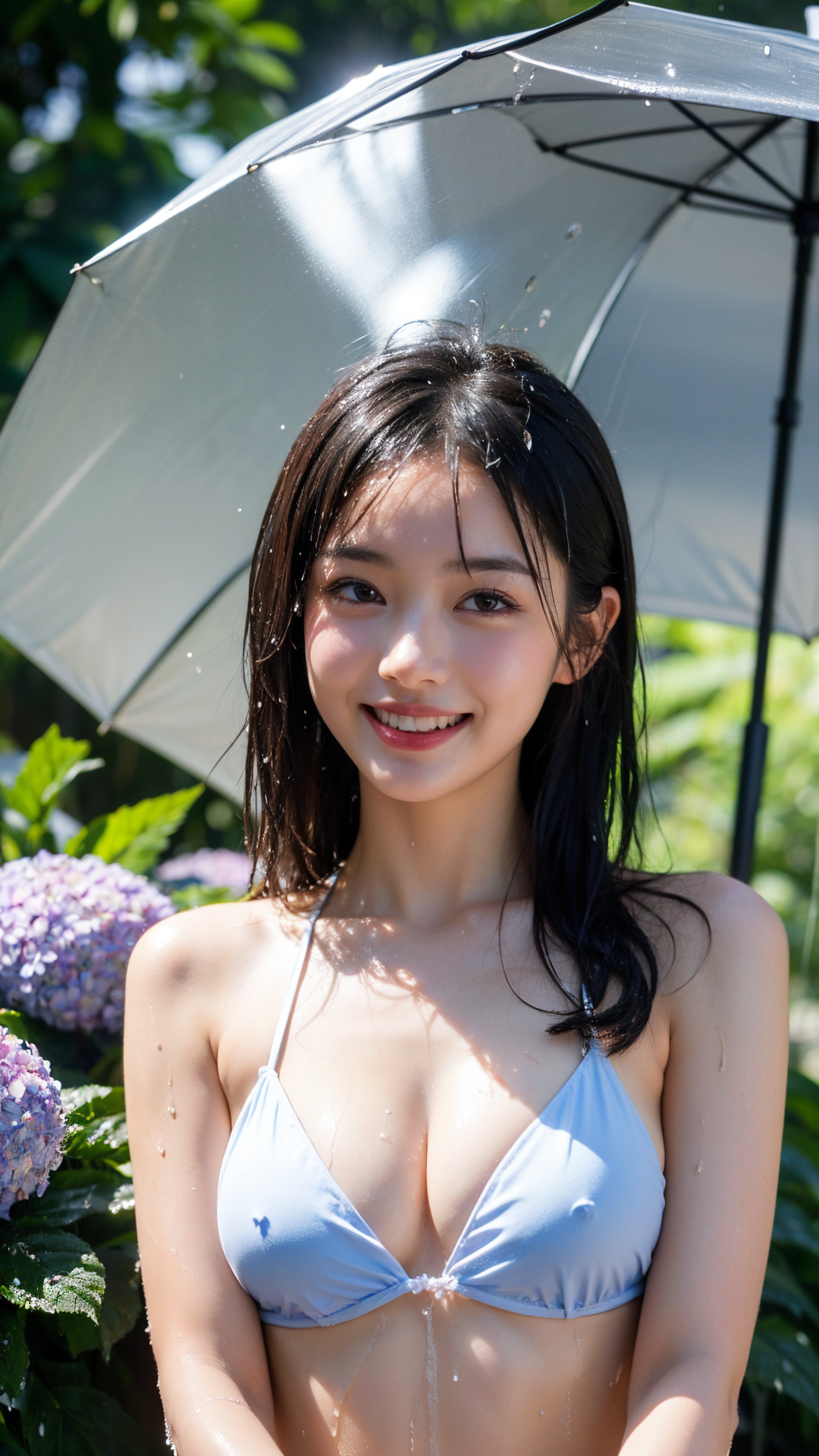 雨の庭園で笑顔のポートレート #美少女 #笑顔 #屋外