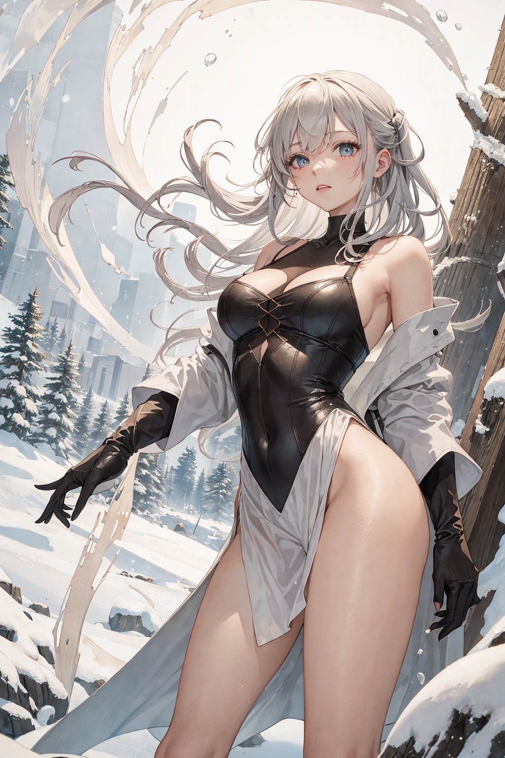 雪景色の中で輝く銀髪の戦士 #美少女 #冬 #神秘的