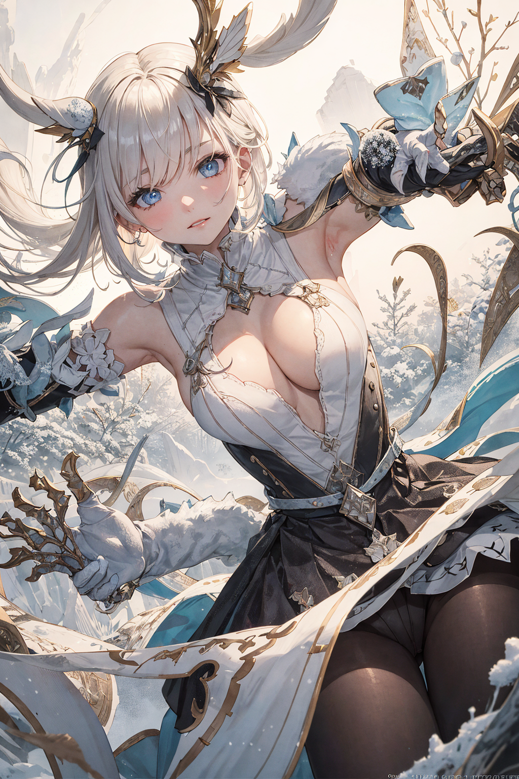 冬の幻想 青い蝶と白髪の少女 #美少女 #幽玄 #冬