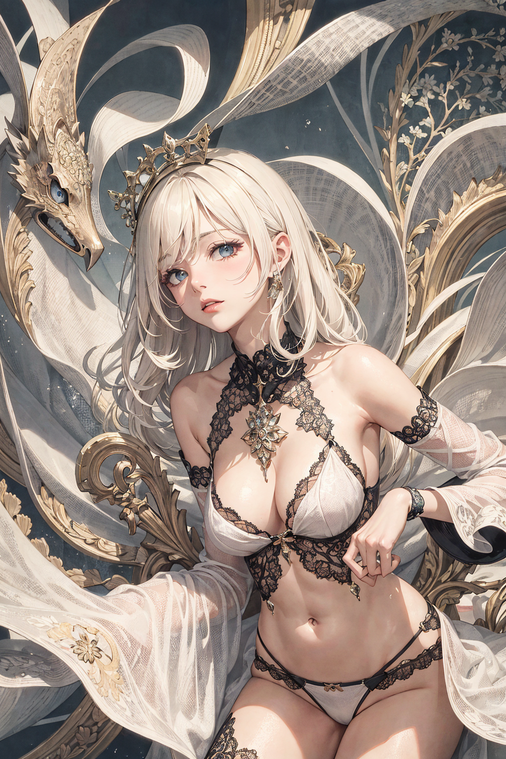 白銀の髪と黄金装飾、神秘的なファンタジーポートレート #美少女 #幻想的 #東洋風