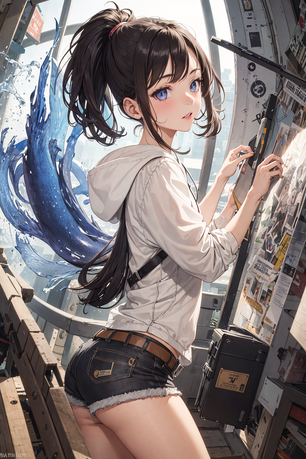 高層ビルの窓辺で靡く長髪の少女 #美少女 #清楚 #長髪