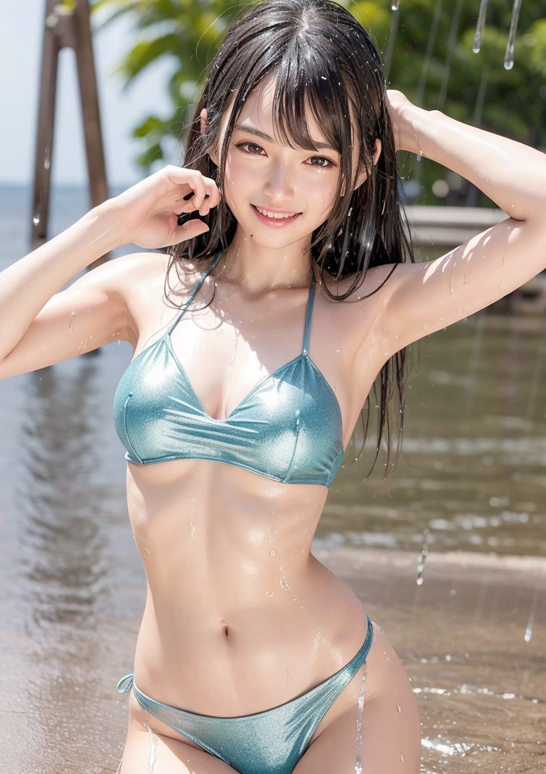 水辺の爽やかポートレート #美少女 #水着 #笑顔