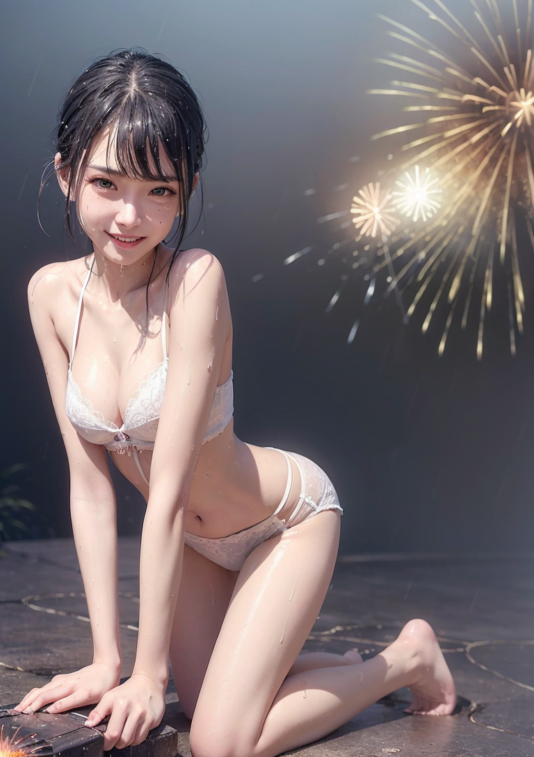 夜空の花火と笑顔のポートレート #美少女 #笑顔 #花火