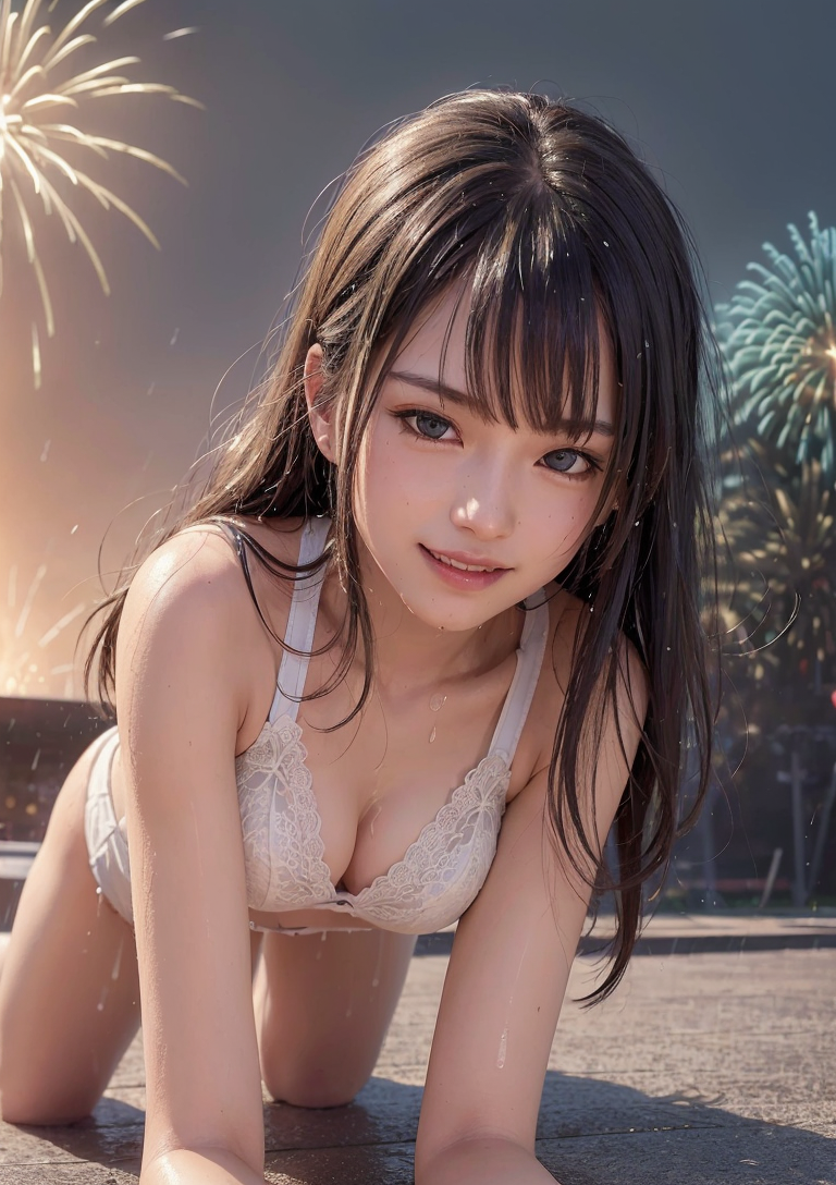 花火の夜に微笑む、清潔感あふれる美少女 #美少女 #夜景 #花火