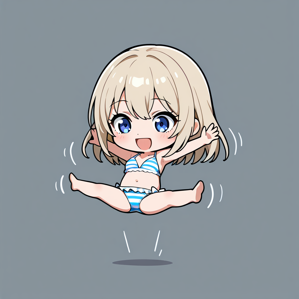 青いストライプ水着でジャンプする笑顔の女の子 #美少女 #水着 #ジャンプ