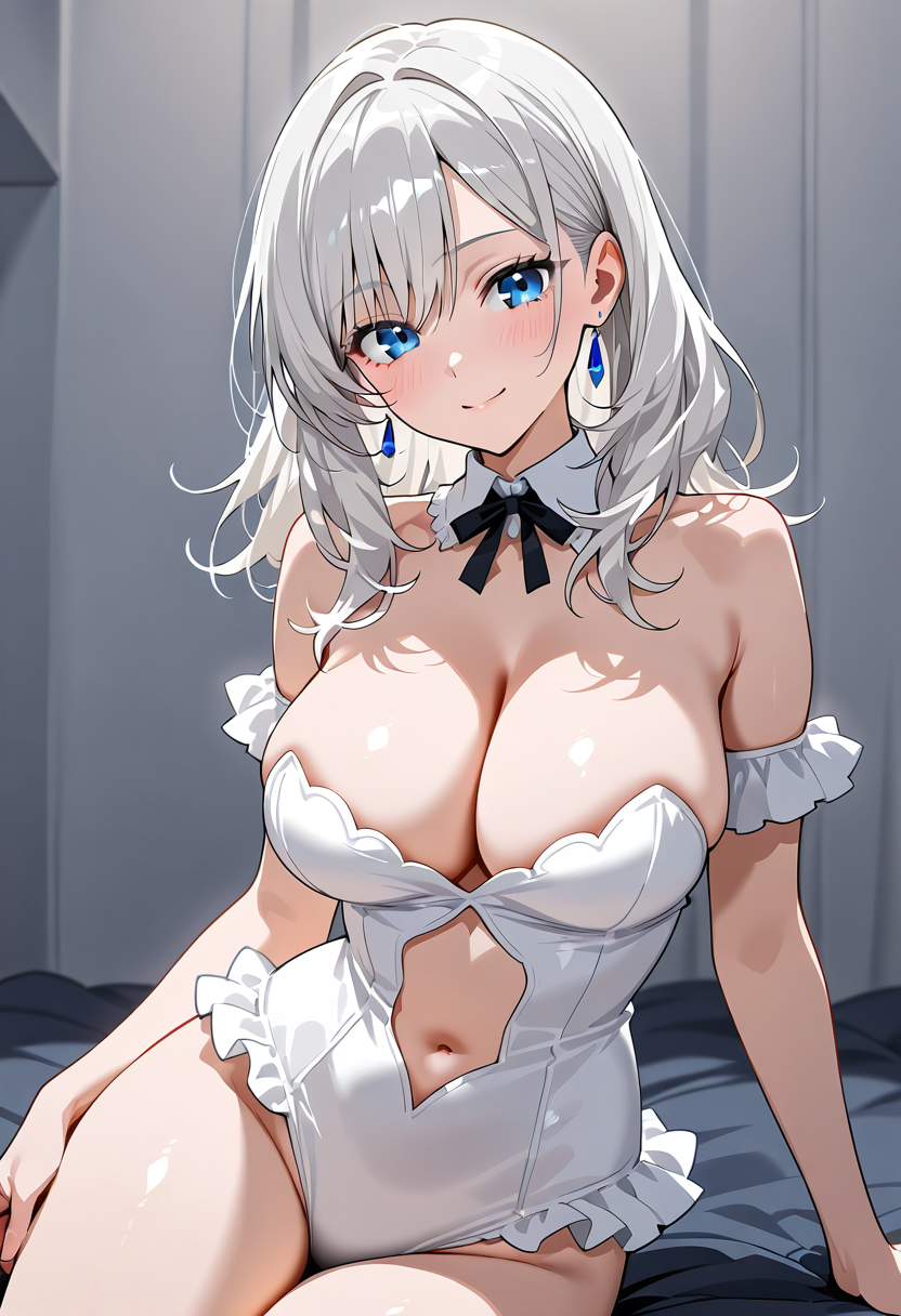 銀髪美女と白いドレスのアニメ調ポートレート #美少女 #清楚 #ドレス