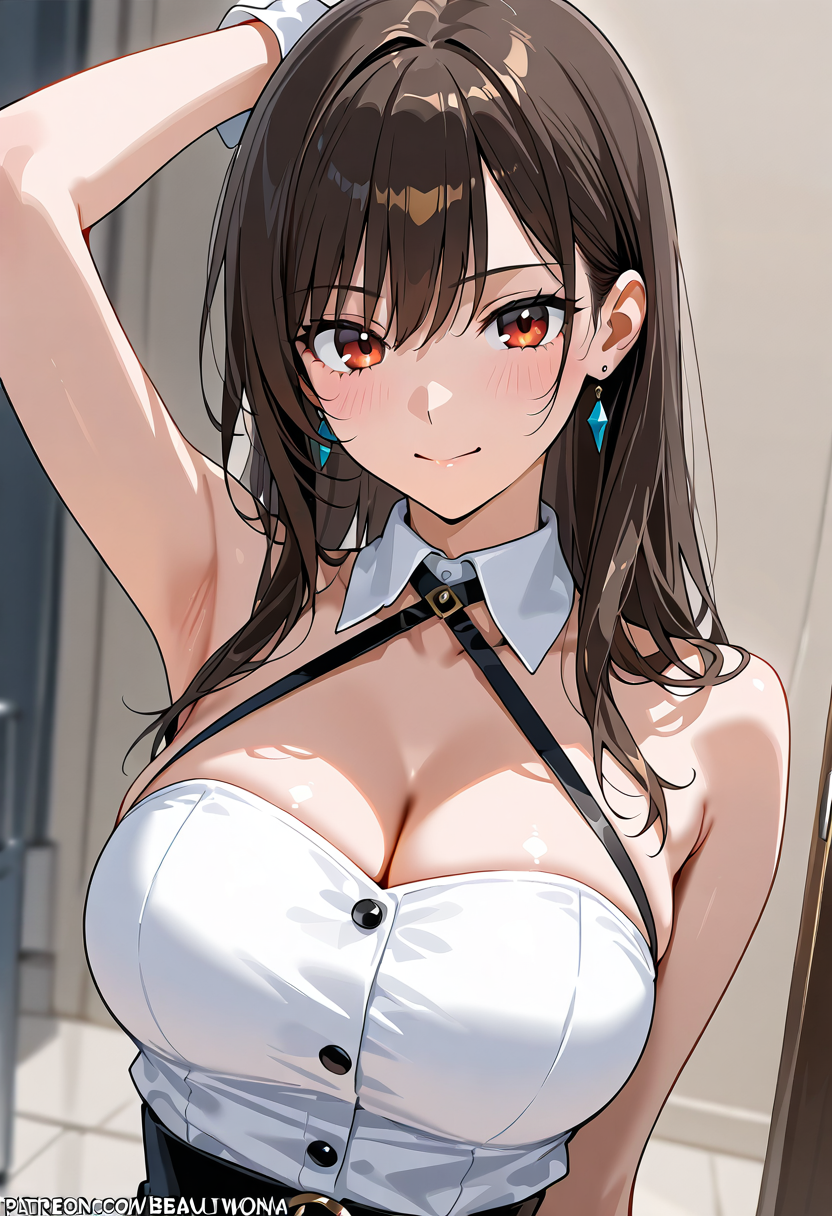 赤い瞳の長髪美少女、白いシャツのポートレート #美少女 #AI生成 #長髪
