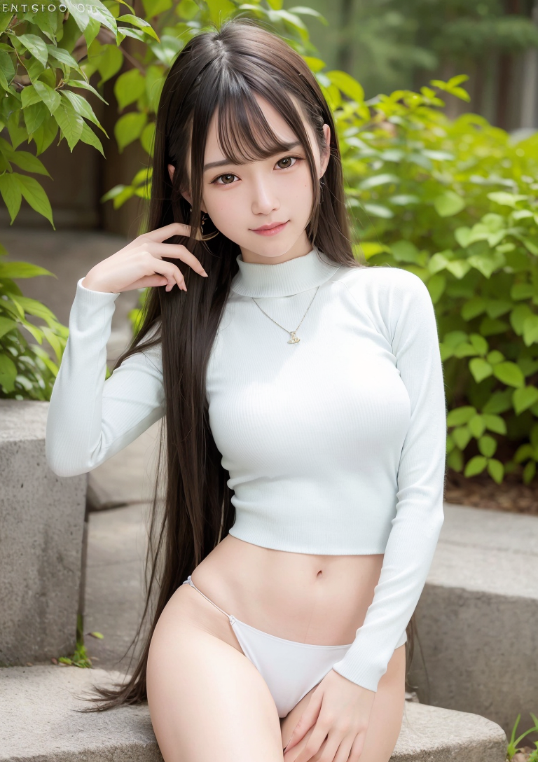 緑庭園で清楚に佇む黒髪の少女 #美少女 #清楚 #庭園