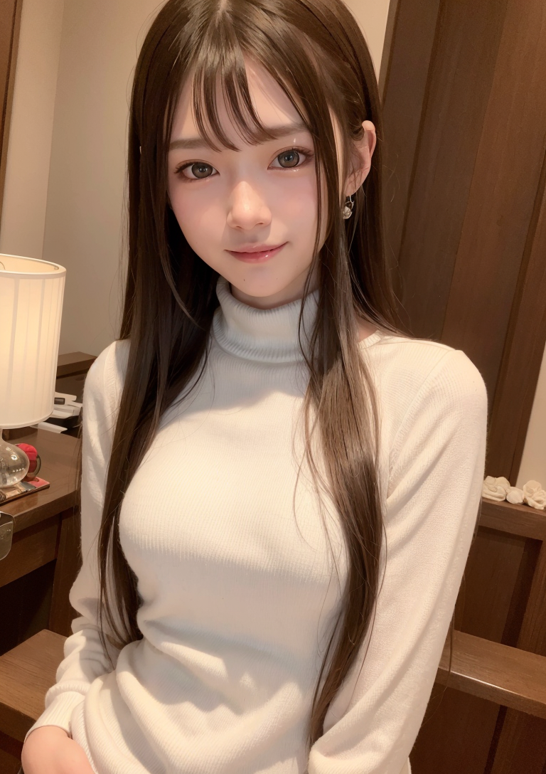 タートルネック姿の落ち着いた長髪美少女ポートレート #美少女 #清楚 #長髪