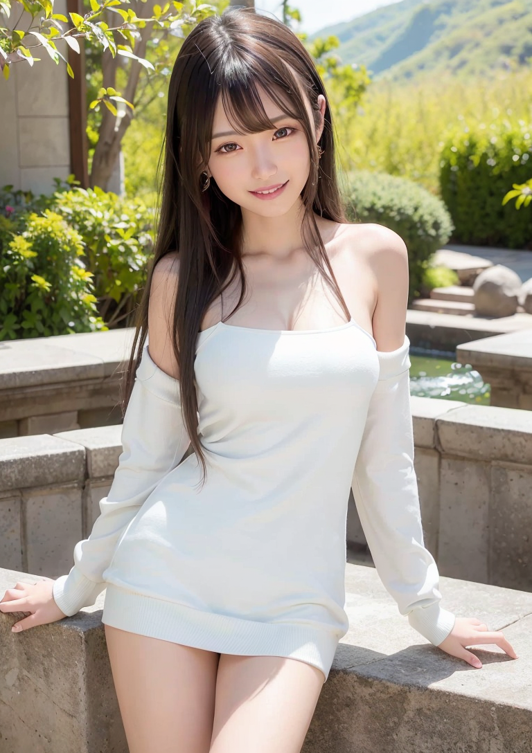 春の庭園で微笑む黒髪美少女のポートレート #美少女 #清楚 #黒髪