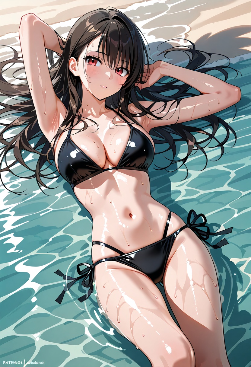 水辺に浮かぶ黒髪美少女のポートレート #美少女 #清楚 #笑顔