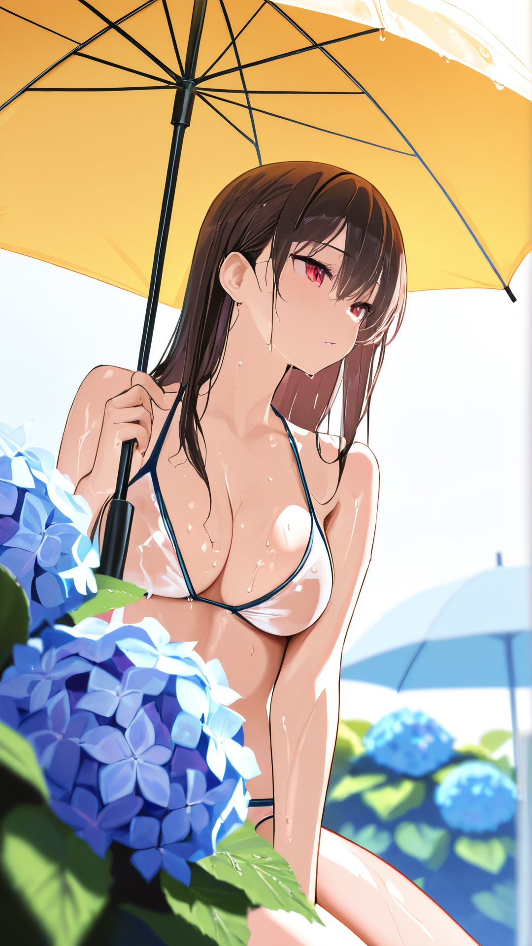 黄色い傘と紫陽花に包まれた夏のポートレート #アニメ #美少女 #かわいい
