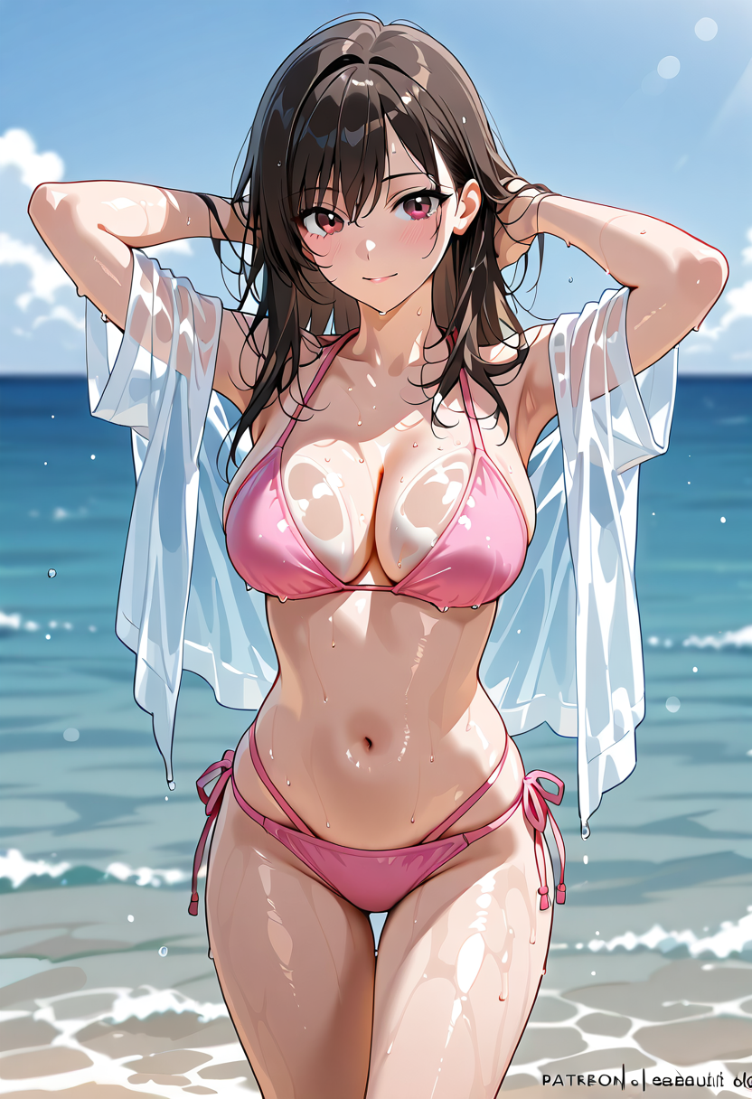 夏の海で笑顔のビキニ姿 #水着 #ビキニ #屋外