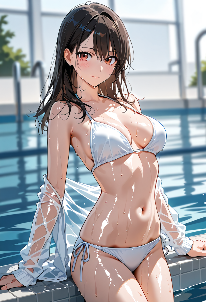 プールサイドの笑顔、白の水着姿 #美少女 #水着 #笑顔