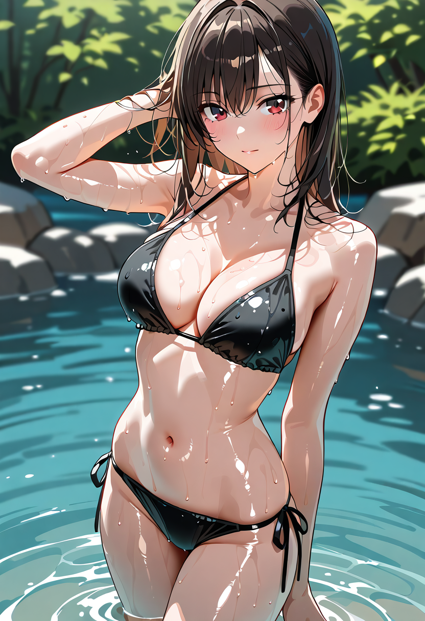 水辺の青い瞳、夏の日差しを浴びて #水着 #屋外 #美少女