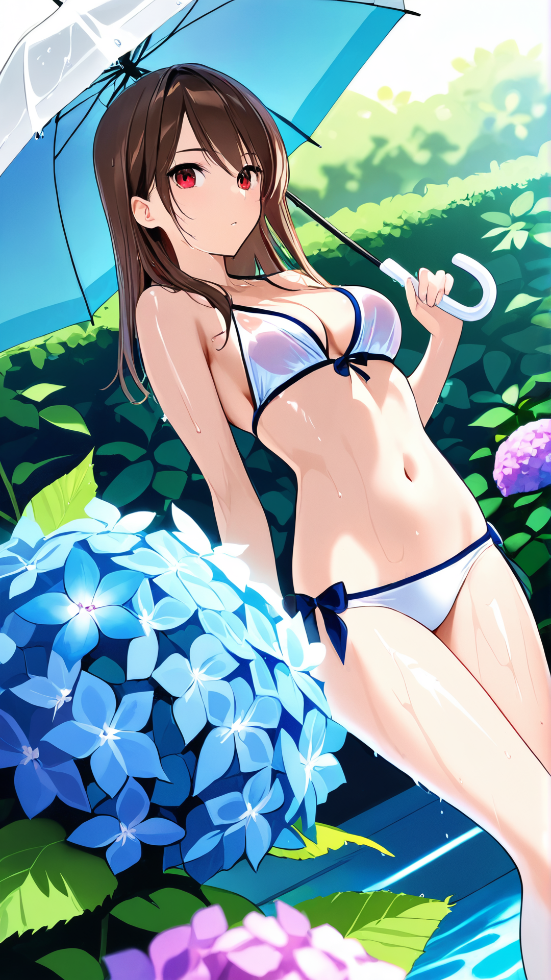 紫陽花と傘のアニメ調イラスト #アニメ #美少女 #かわいい
