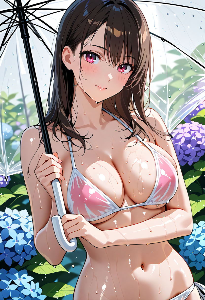 雨の日の庭園で傘を持つ少女 #アニメ調 #美少女 #かわいい