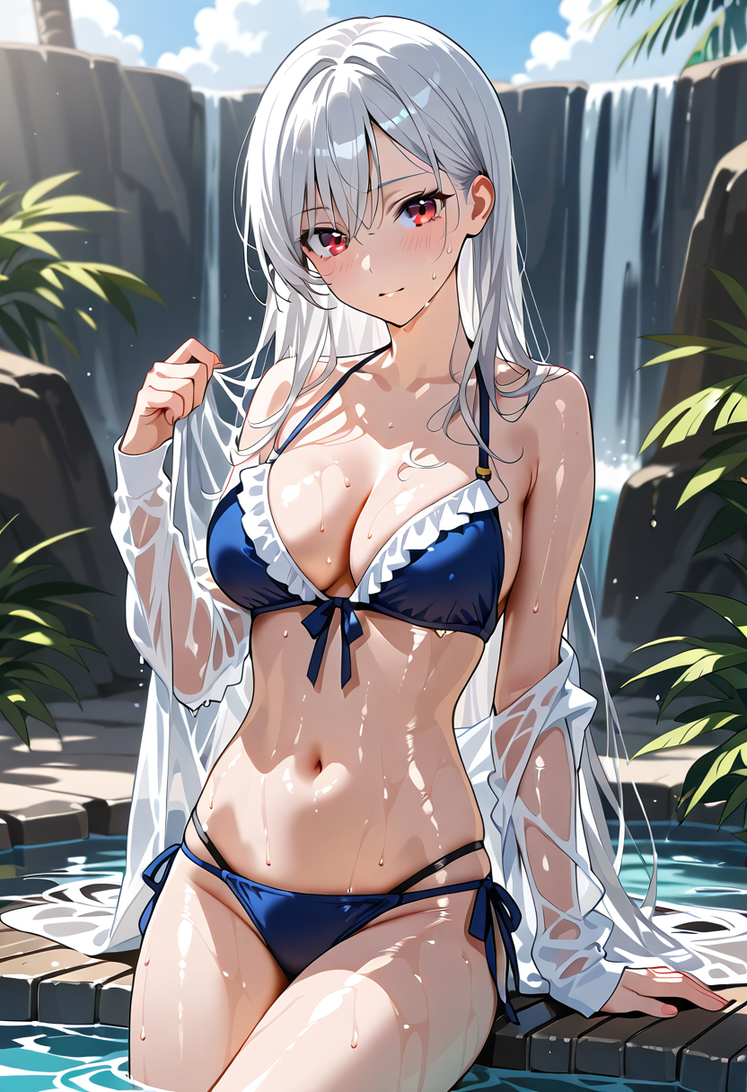 白髪アニメ美少女のプール風景ポートレート #美少女 #アニメ調 #かわいい