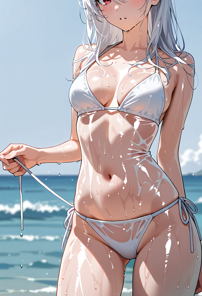 濡れた肌と白ビキニ、海辺のポートレート #水着 #ビキニ #美少女