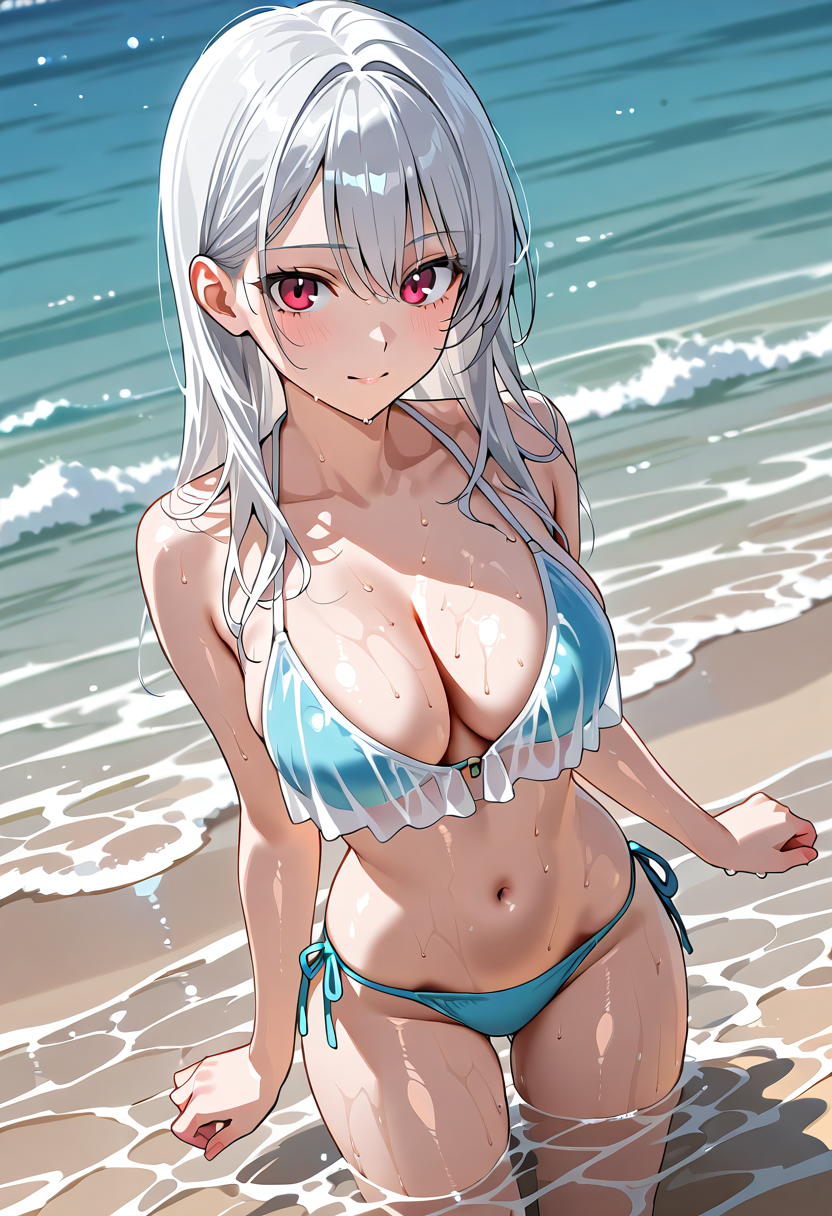 白髪の美少女、海辺のポートレート #アニメ #美少女 #かわいい