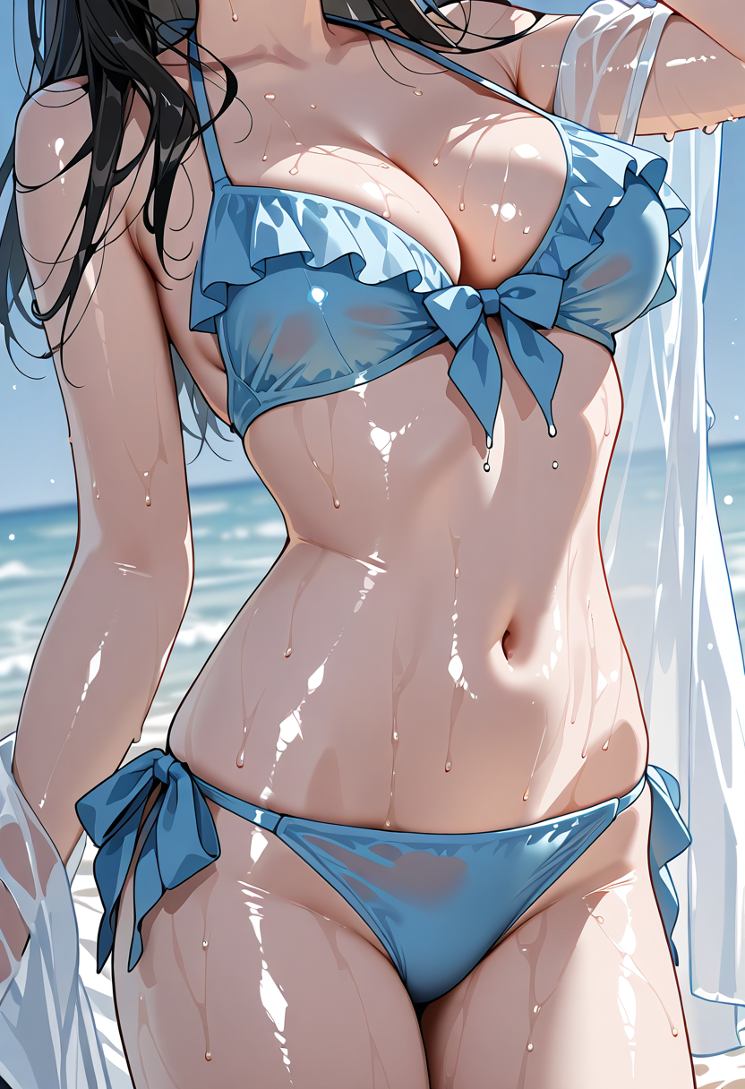 青いリボンビキニの夏の美少女 #水着 #ビキニ #美少女