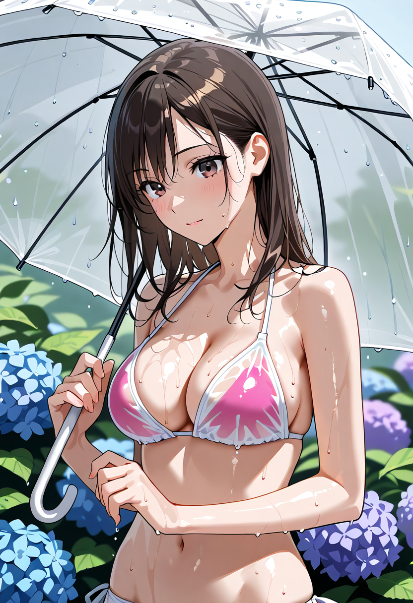 紫陽花の庭で傘をさす少女 #美少女 #アニメ調 #かわいい