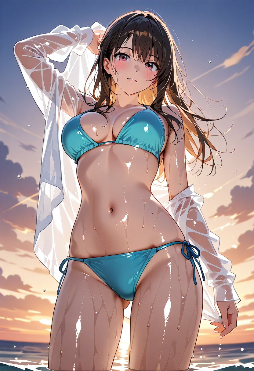 夕焼けと白シャツの夏ポートレート #美少女 #アニメ調 #空