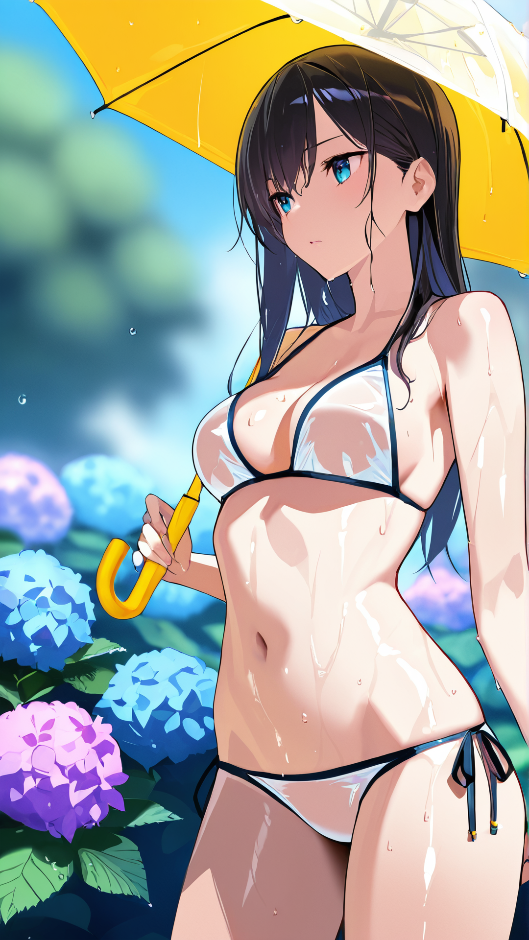 黄傘と紫陽花に包まれた夏のポートレート #美少女 #アニメ #かわいい
