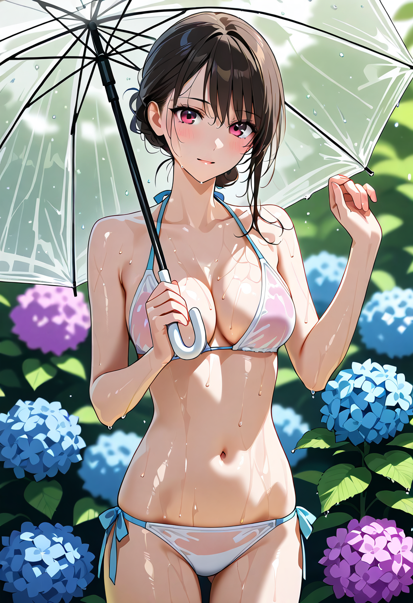 雨の日の庭園ポートレート #美少女 #アニメ調 #笑顔