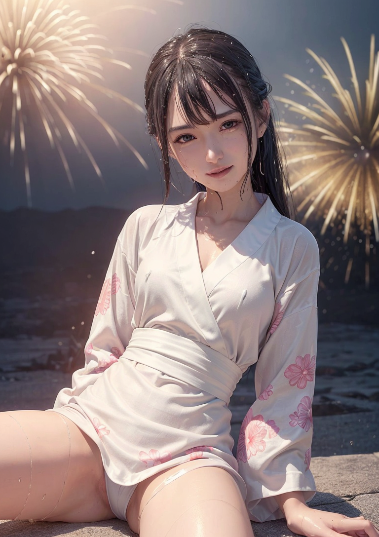 白い着物に花紋の美少女、夕暮れの浜辺ポートレート #美少女 #着物 #夕暮れ