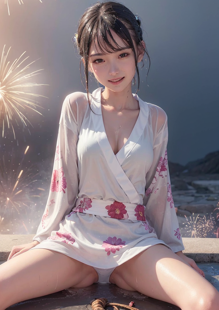 花火と夏夜の優雅なポートレート #美少女 #和装 #花火