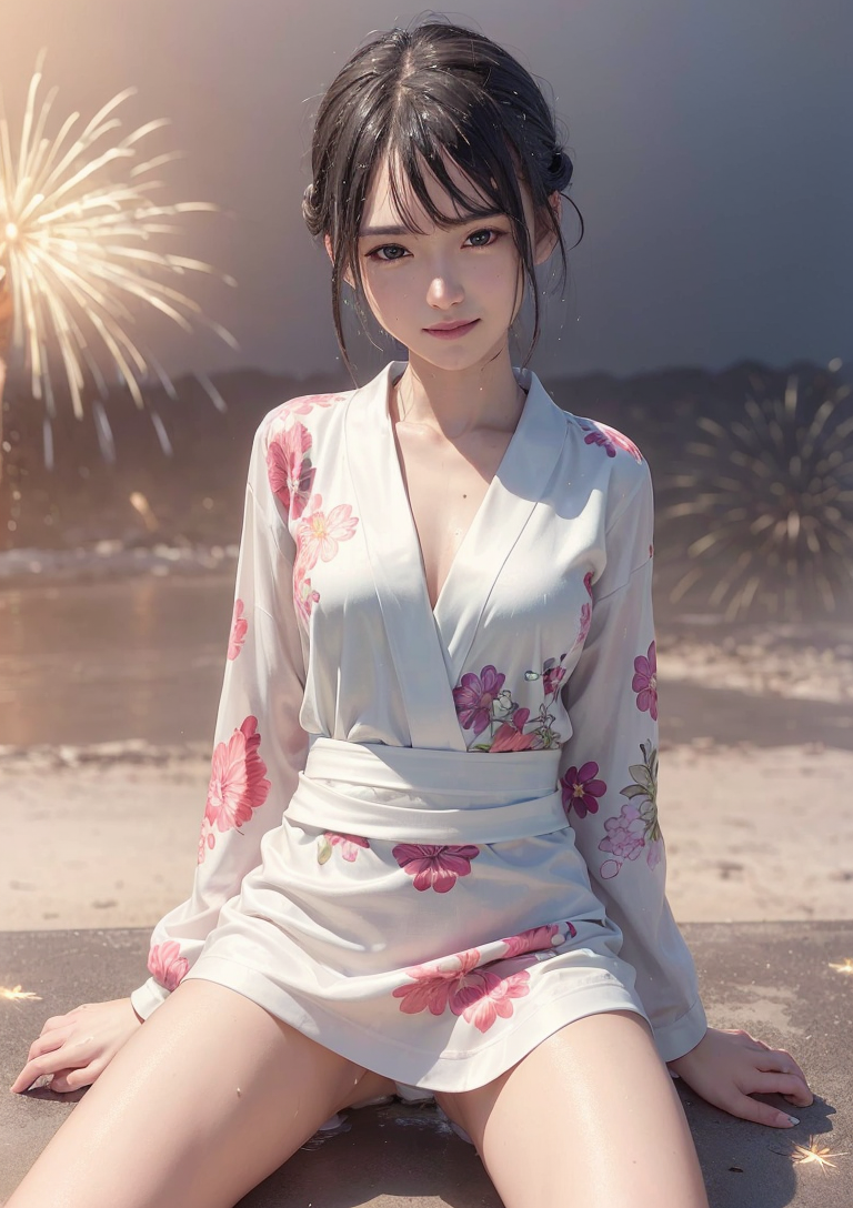 花柄の白衣で砂浜に佇む少女 #美少女 #清楚 #砂浜