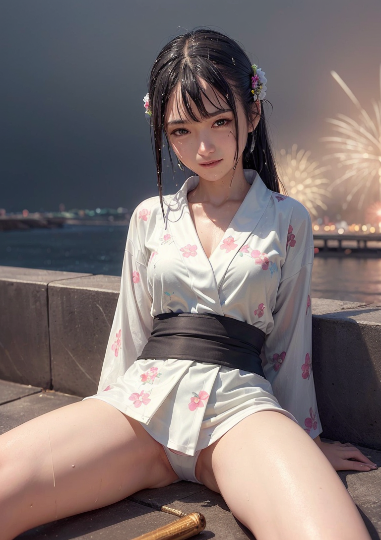 白い着物に花飾りの夕焼け港ポートレート #美少女 #着物 #夕焼け