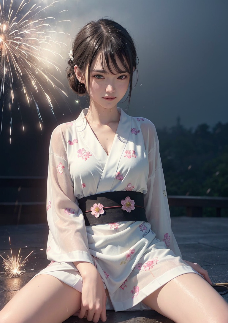花火と浴衣、夏夜のポートレート #美少女 #浴衣 #花火
