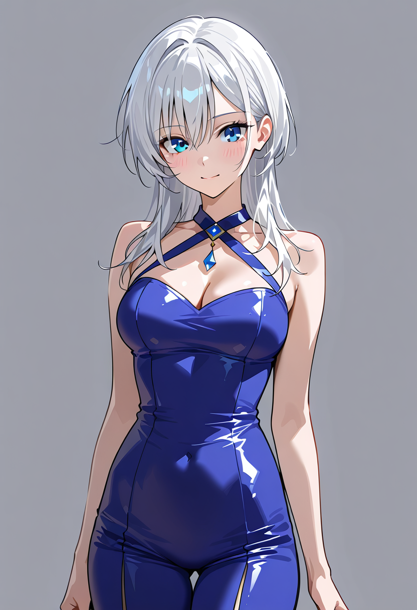 白髪ショートの美少女、深青のドレスポートレート #美少女 #アニメ調 #かわいい
