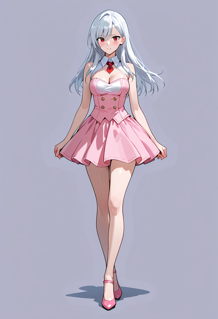 白髪と赤眼の少女、ピンクワンピースの優雅なポートレート #美少女 #アニメ調 #ファッション