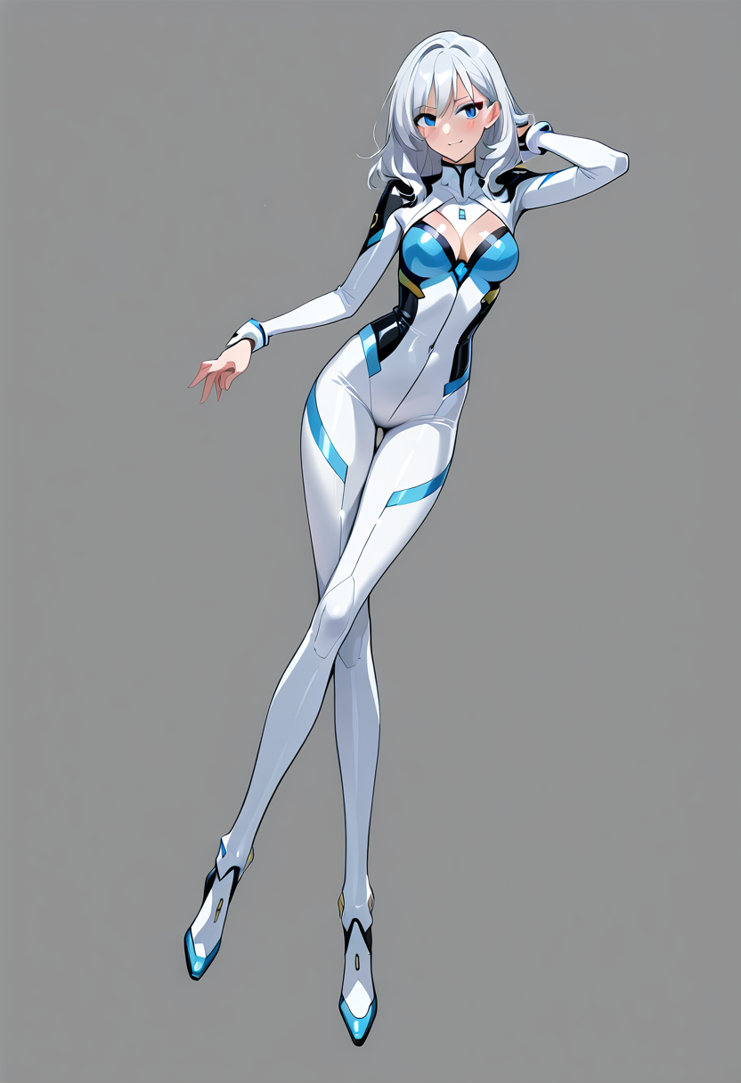 白と青のハイテク スーツを纏う銀髪美少女 #アニメ調 #かわいい #靴