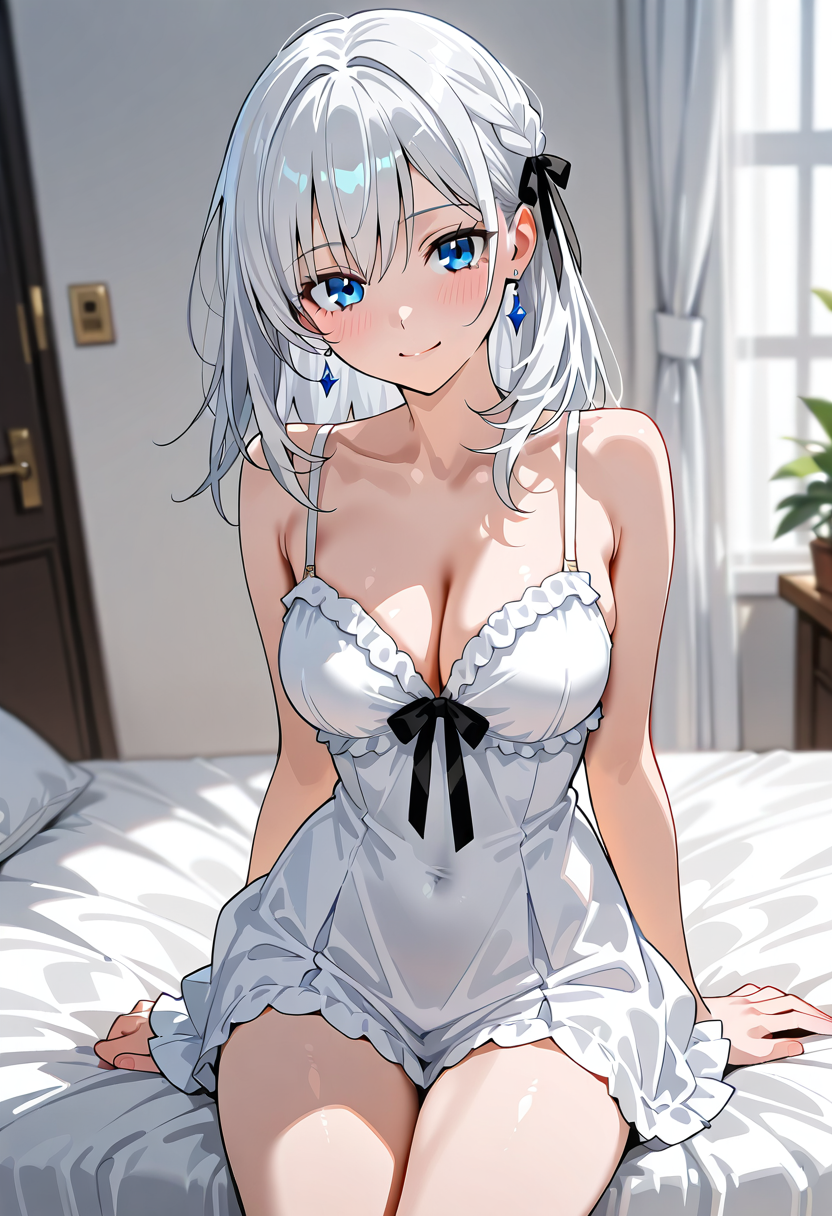 銀髪の美少女、寝室ポートレート #アニメ #美少女 #かわいい