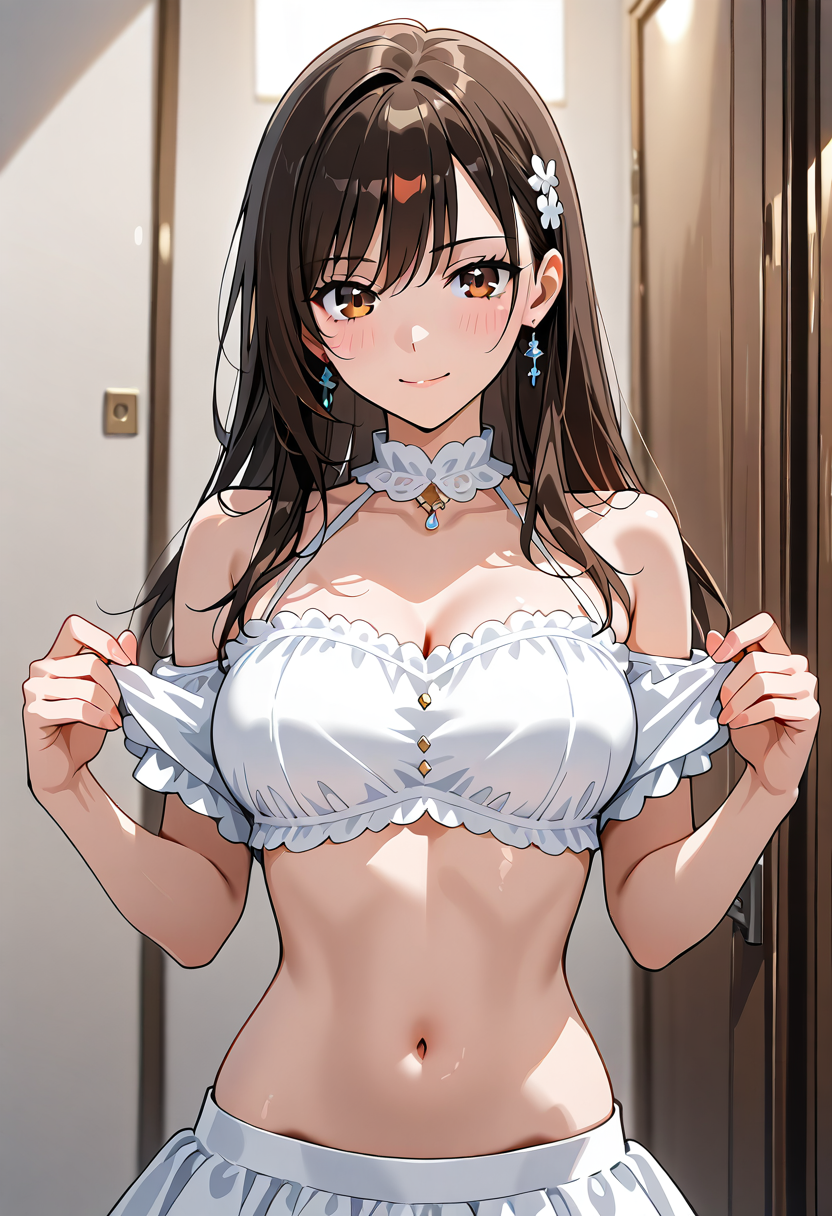 黒髪ロングの微笑む少女、白いフリル衣装 #美少女 #アニメ調 #かわいい