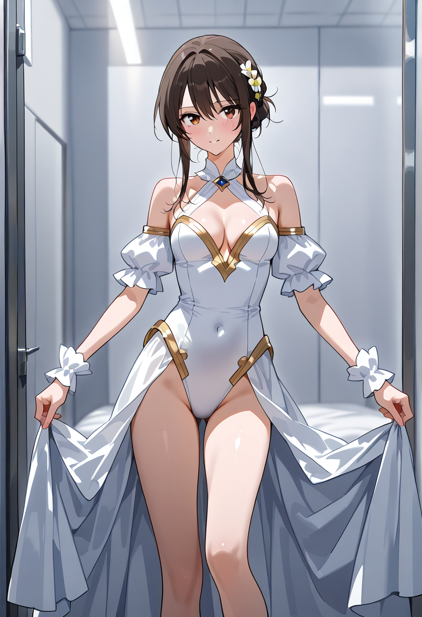白いオフショルダードレスのアニメ調ポートレート #美少女 #アニメ調 #衣装