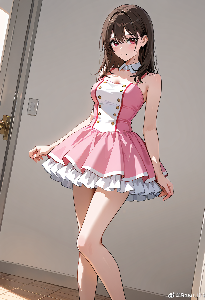 ピンクと白のワンピース姿、赤い瞳の美少女 #美少女 #アニメ #ワンピース