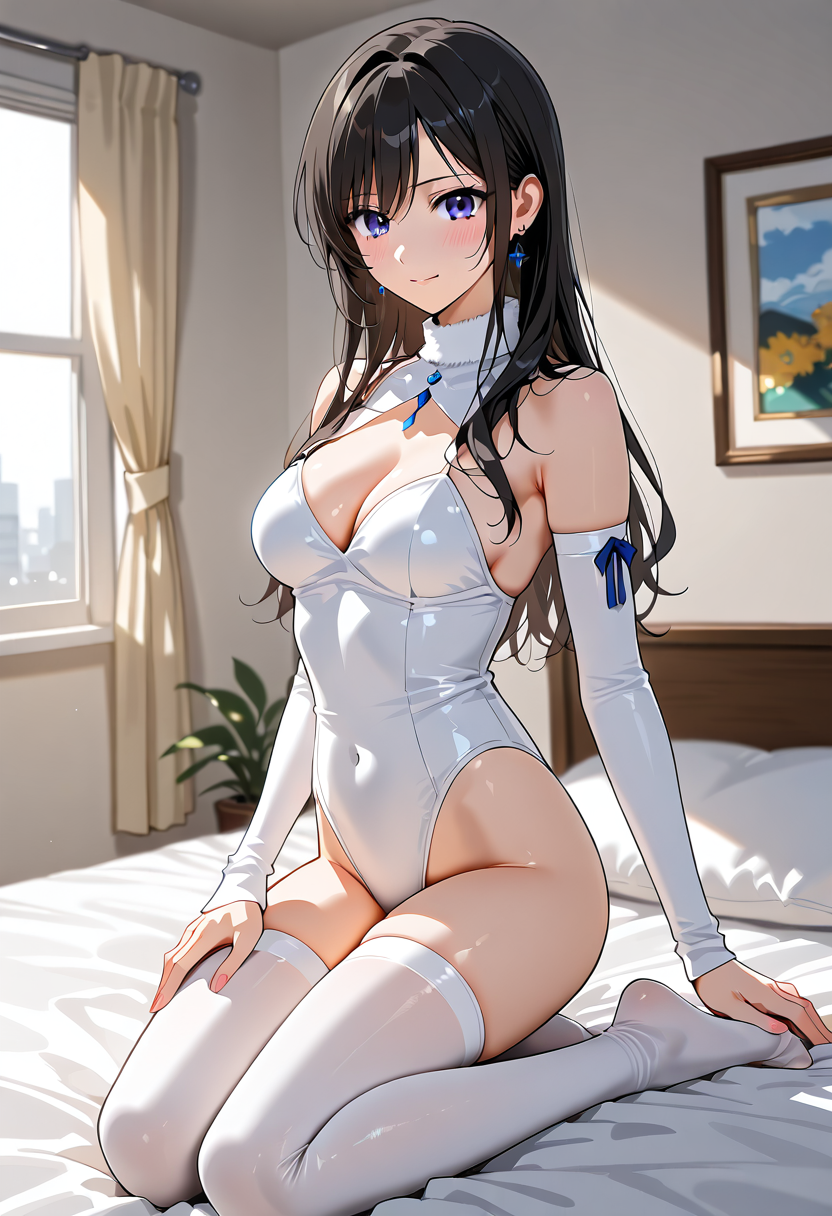 青い瞳の黒髪美少女、室内ポートレート #アニメ調 #美少女 #室内