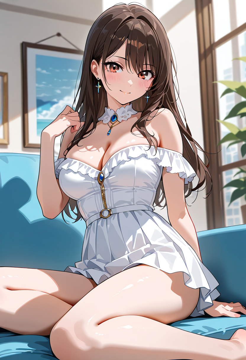 白いオフショルダードレスの笑顔ポートレート #美少女 #アニメ #笑顔