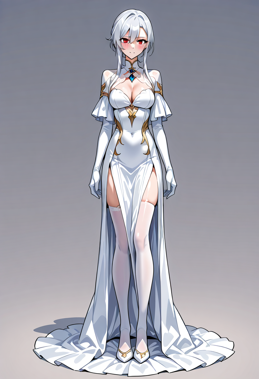 白髪の女性キャラクター、優雅なドレスイラスト #アニメ調 #美少女 #ファッション