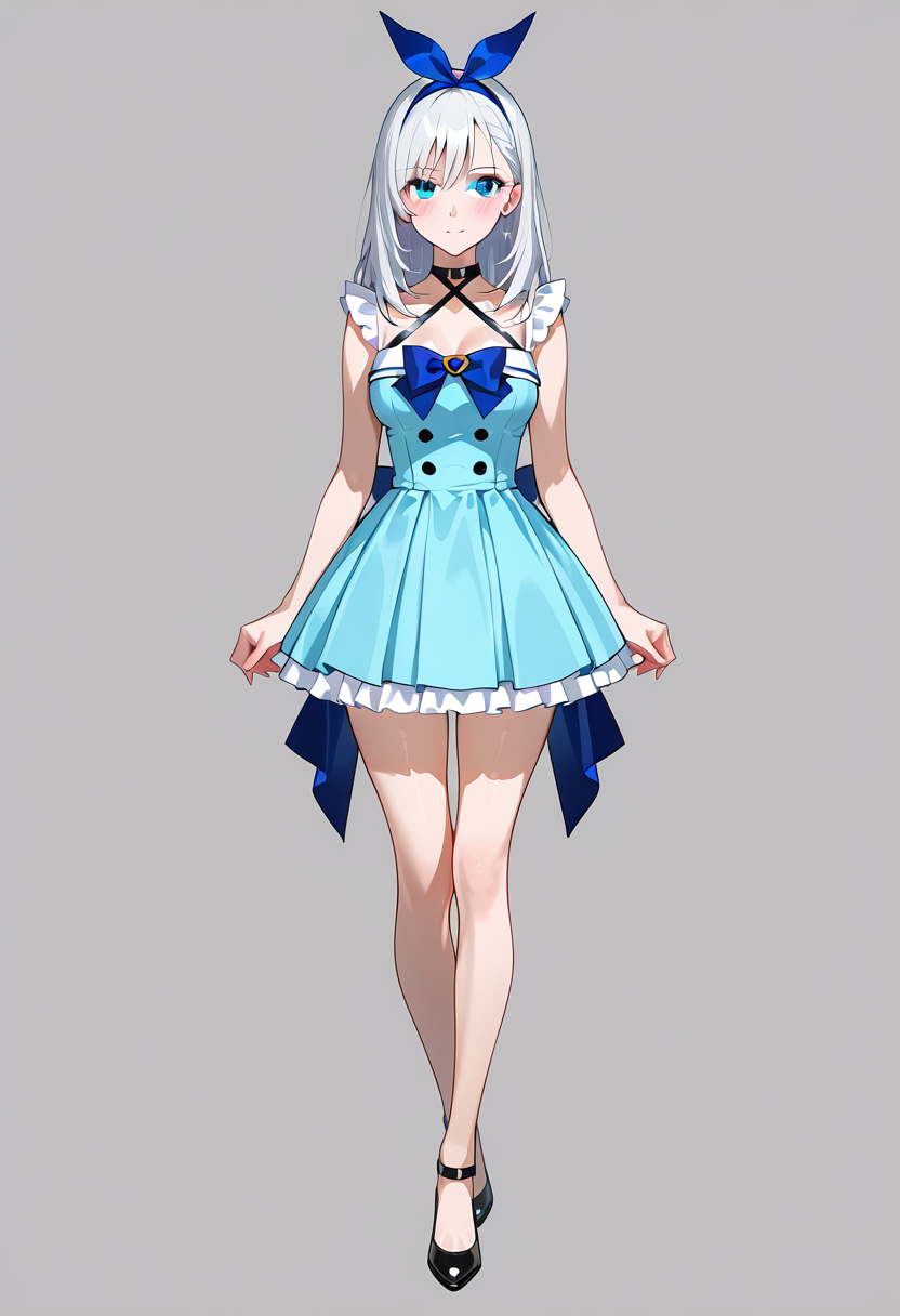 青いリボンと水色ドレスの美少女ポートレート #アニメ調 #イラスト #美少女